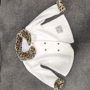 White & Leopard Fleece Button Up Coat